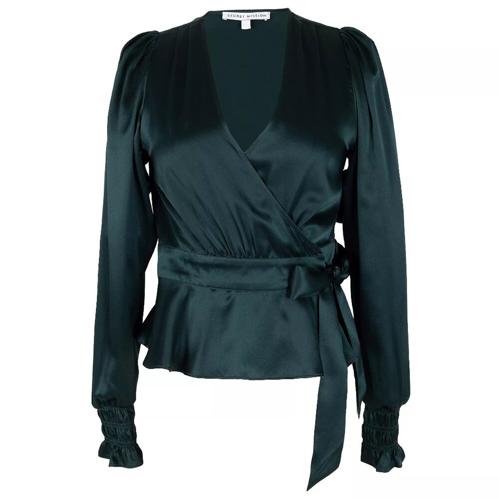 NWT Secret Mission Hailey Top | 100% silk wrap tie Victorian puff sleeve